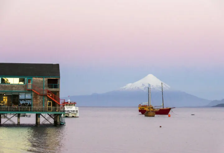 Lago Llanquihue with Volcan Osorno in the background as seen from Puerto Varas