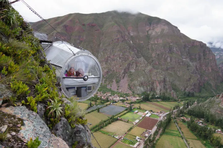The Skylodge glass pods in Ollantaytambo in Peru's Sacred Valley