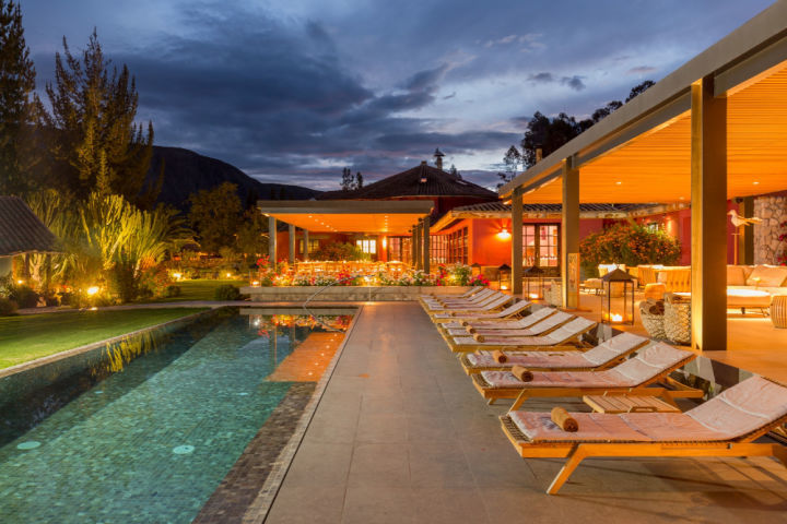 43 casitas make up the Hotel Sol y Luna, a luxury hotel found in Peru, with a beautiful shared pool. 