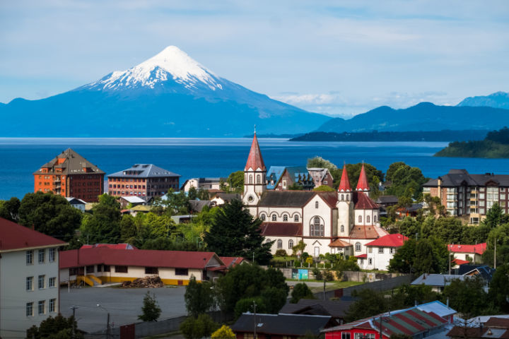 Views across Puerto Varas, a Germanic town in Chile
