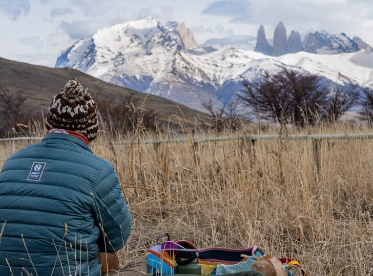 Views of the torres (towers) in Torres del Paine National Park from Laguna Azul