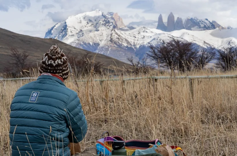 Views of the torres (towers) in Torres del Paine National Park from Laguna Azul