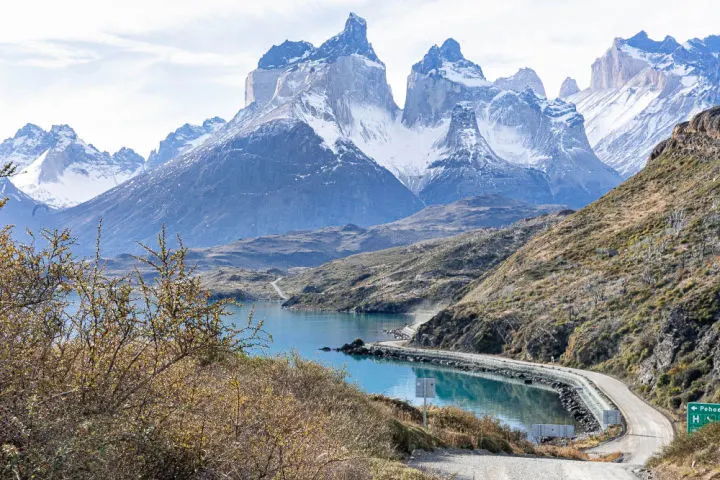 Los Cuernos as seen from the road into Torres del Paine National Park from the south