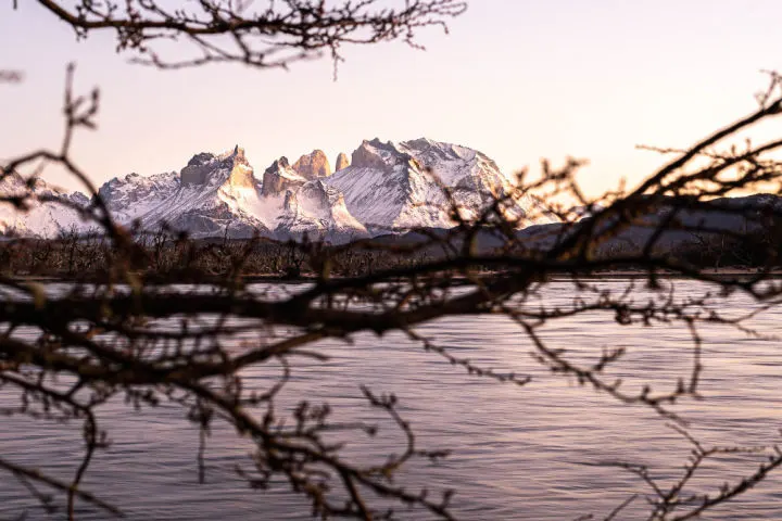 Los Cuernos seen at dawn in Torres del Paine National Park