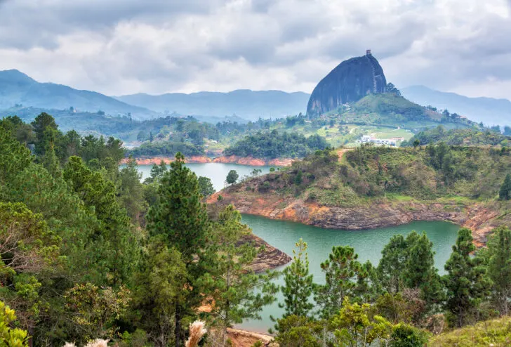 Lake Guatapé, sitting beneath the rock "El Peñón is a unique place in Antioquia, Colombia and one of the most beautiful lakes in South America 