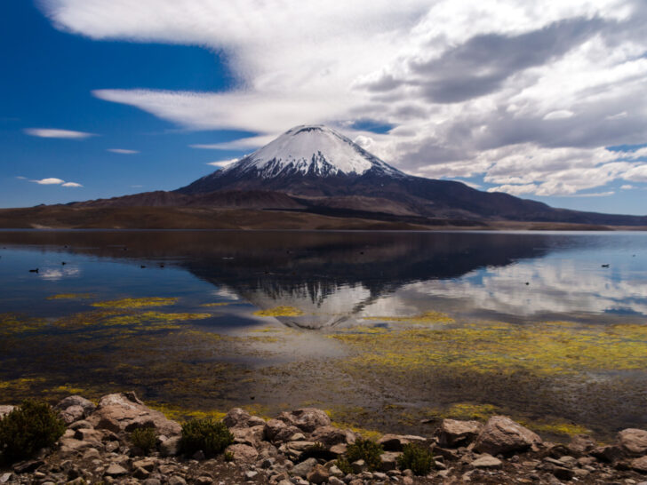The Chungará Lake is an awe-inspiring sight with beautiful water, located in the extreme north of Chile