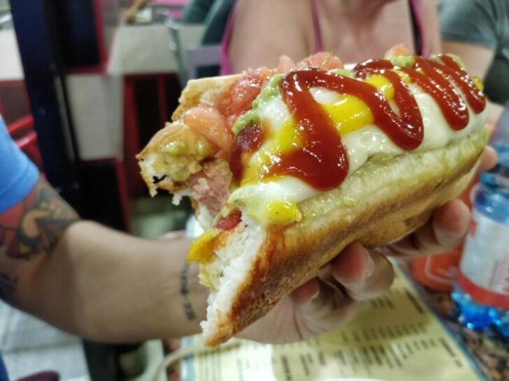 Completo is a famous Chilean street food that takes a hot dog to the next level! 