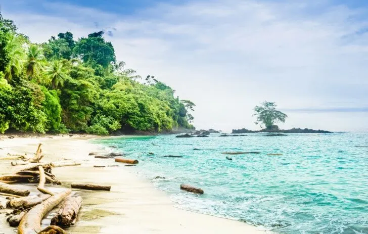 A tropical beach with white sands in Parque National Natural Utria, Colombia