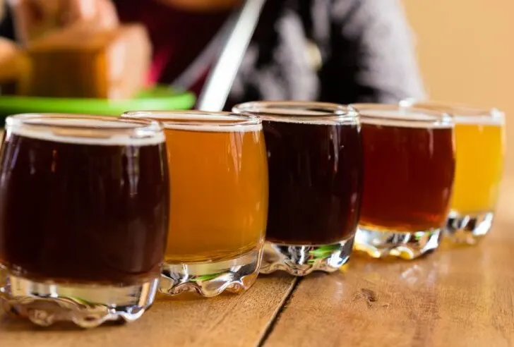 Tasting glasses of beer at Peru's Sacred Valley, home to craft beer. 