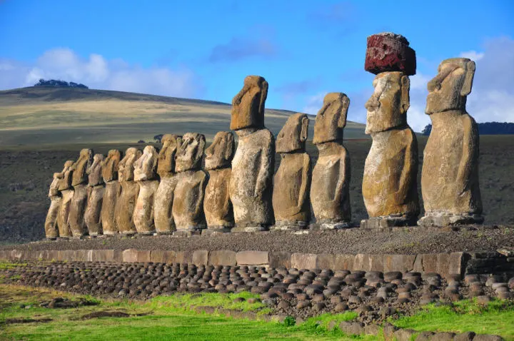 17 moai on Ahu Tongariki in Easter Island, Chile