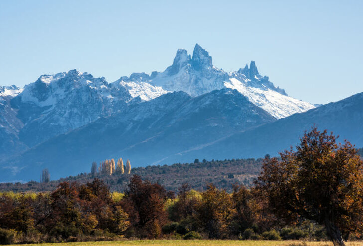 A view of the sbowy mountains at Los Alerces National Park.