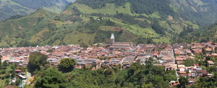Aerial view of the city of Jardin, Colombia