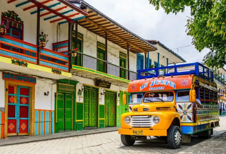 Colorful Chicken Bus in Jardin, Colombia