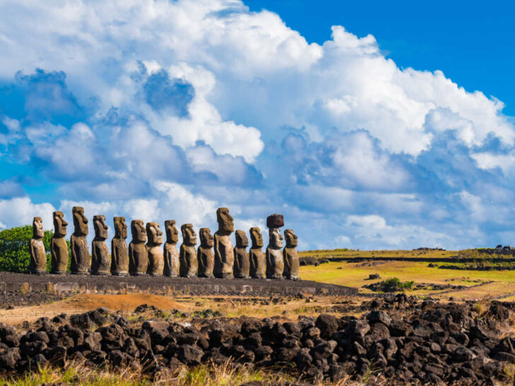 Ancient Moai of Ahu Tongariki on Easter Island or Rapa Nui in Chile