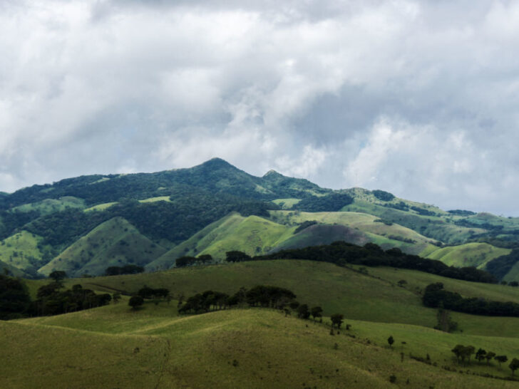 The meadows and landscape of Guanacaste, as seen from the secondary road 145 in Costa Rica.