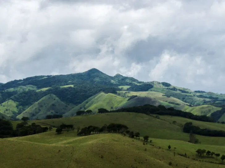 The meadows and landscape of Guanacaste, as seen from the secondary road 145 in Costa Rica.