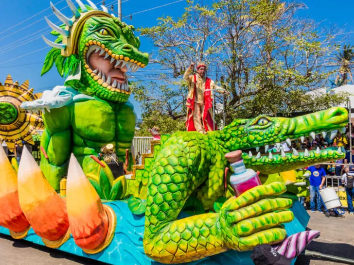 Colorful floats on display at Barranquilla's Carnival, South America's second most-popular carnival celebration.