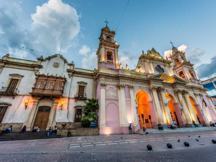 The pink-hued Cathedral of Salta, with its intricately painted and gilded interior, is well worth a visit when in the city.