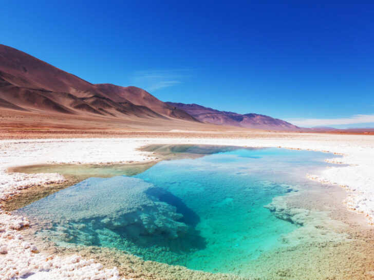 A salt water pool in Salinas Grandes Salt Flat - the largest salt flat in Argentina.