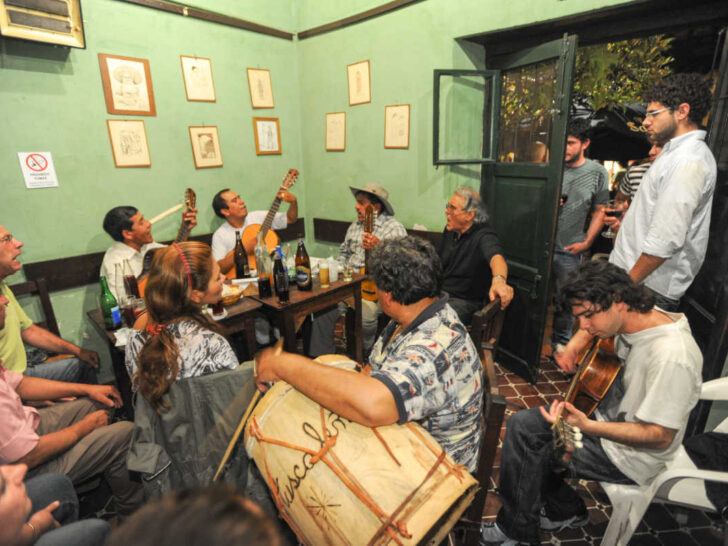 People gathered around La Casona in Salta enjoying live music and dancing in honor of the gaucho.