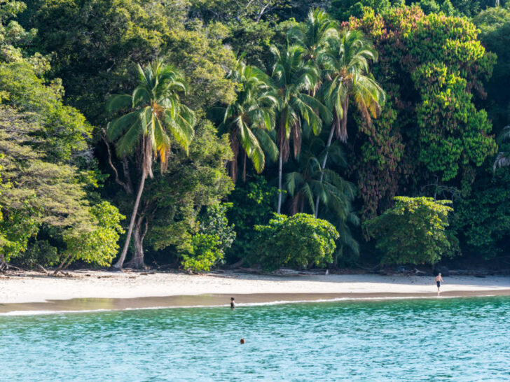 A tropical beach set against the backdrop of the Manuel Antonio National Park in Costa Rica - a must visit for first-timers to the country.