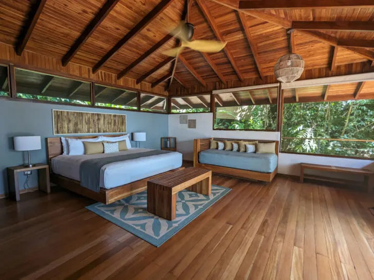 The bedroom in one of the plunge pool villas at El Remanso in Costa Rica