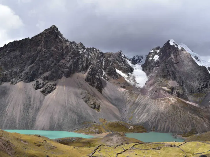 Two of the seven lakes in the Ausangate area. Hiking in Peru truly is spectacular - especially when you're met with the siete lagunas on this trek.
