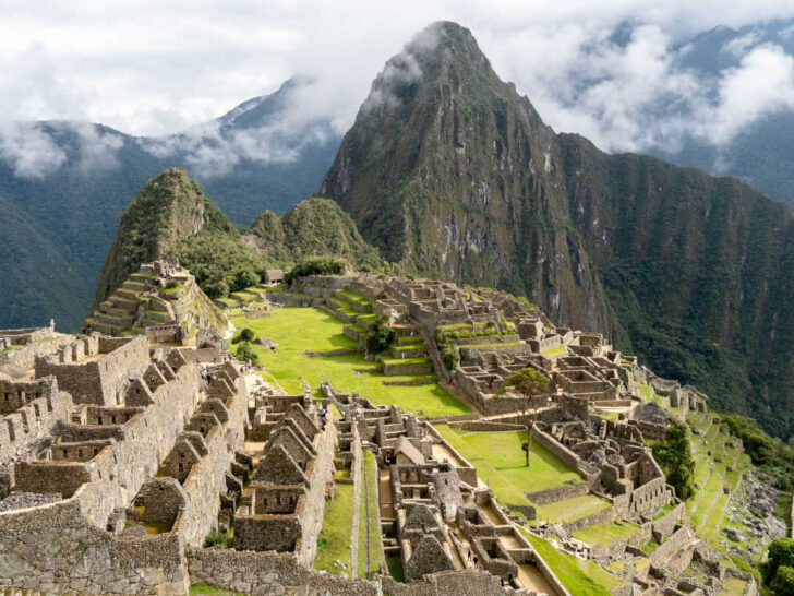 Views of the upper terraces and Huyana Picchu in Machu Picchu